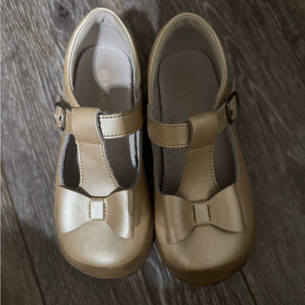 Elegant Gold Kids Dress Shoes with Bow